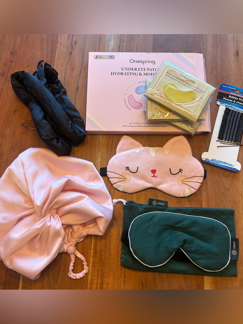 Sleep women’s bundle eye mask sleep mask silk bonnet heatless hair curler pink